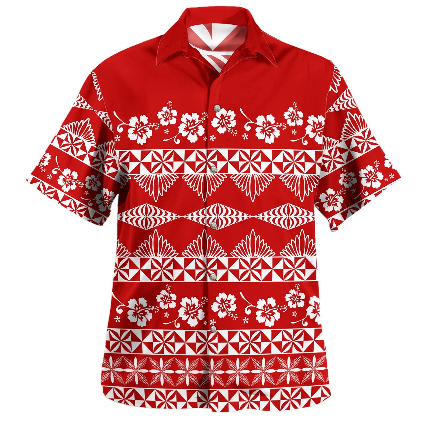 Tonga Combo Puletasi And Shirt Ngatu Pattern Tapa With Hibiscus