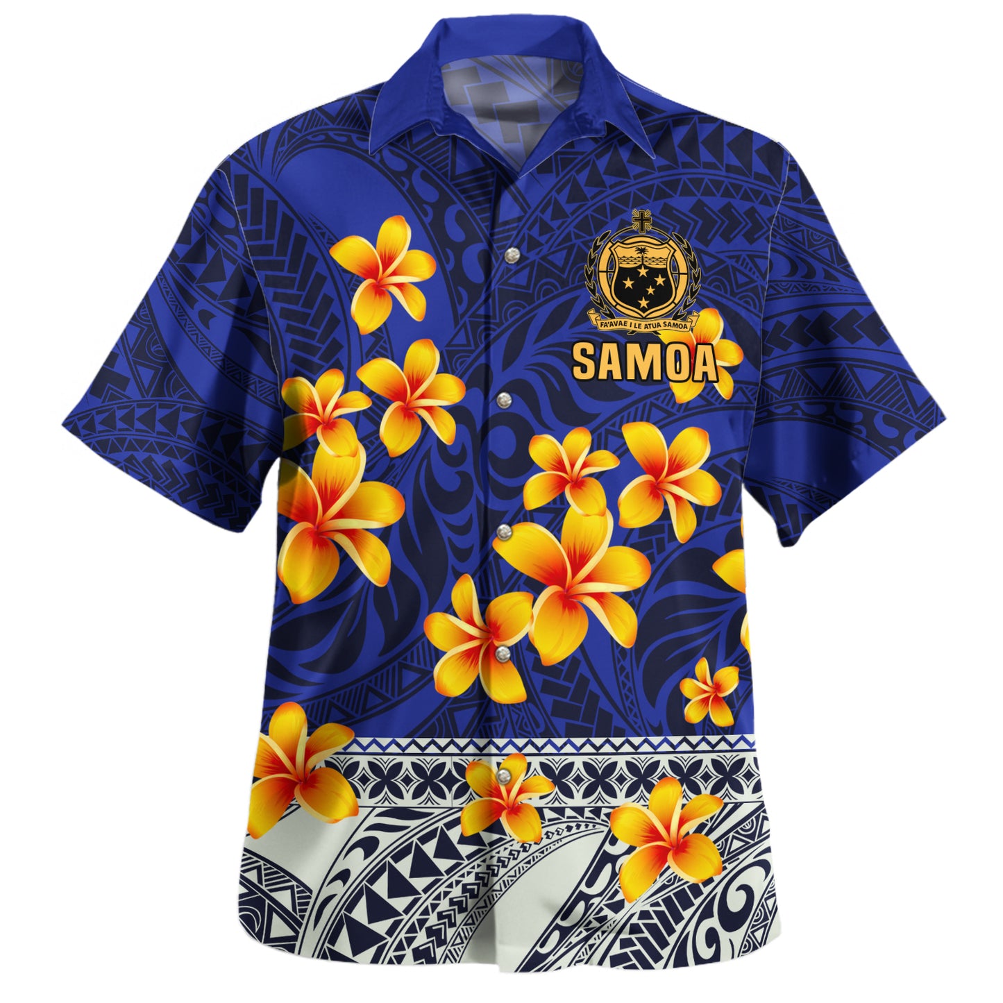 Samoa Combo Short Sleeve Dress And Shirt Plumeria Flower Fabric Design Blue
