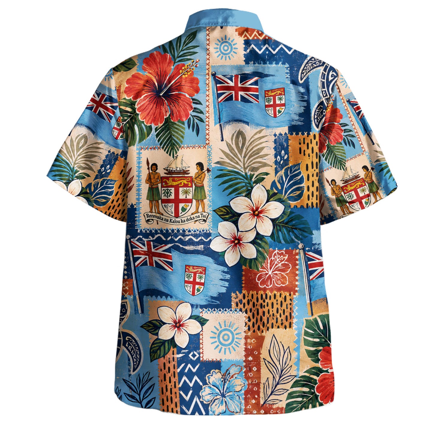 Fiji Hawaiian Shirt Flag Coat Of Arms Hibiscus Turtle Patchwork Style