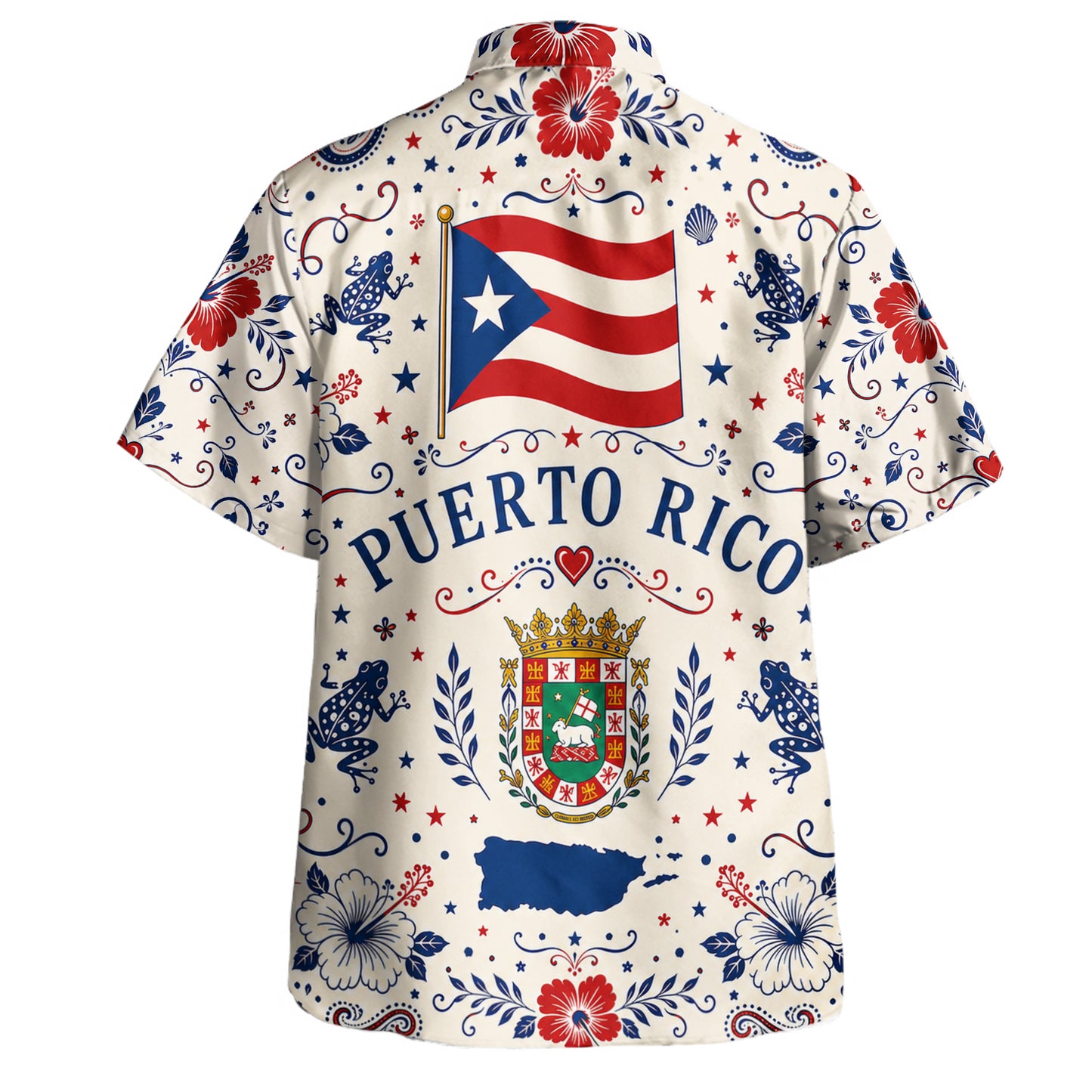 Puerto Rico Hawaiian Shirt Coqui Flag Island Crest