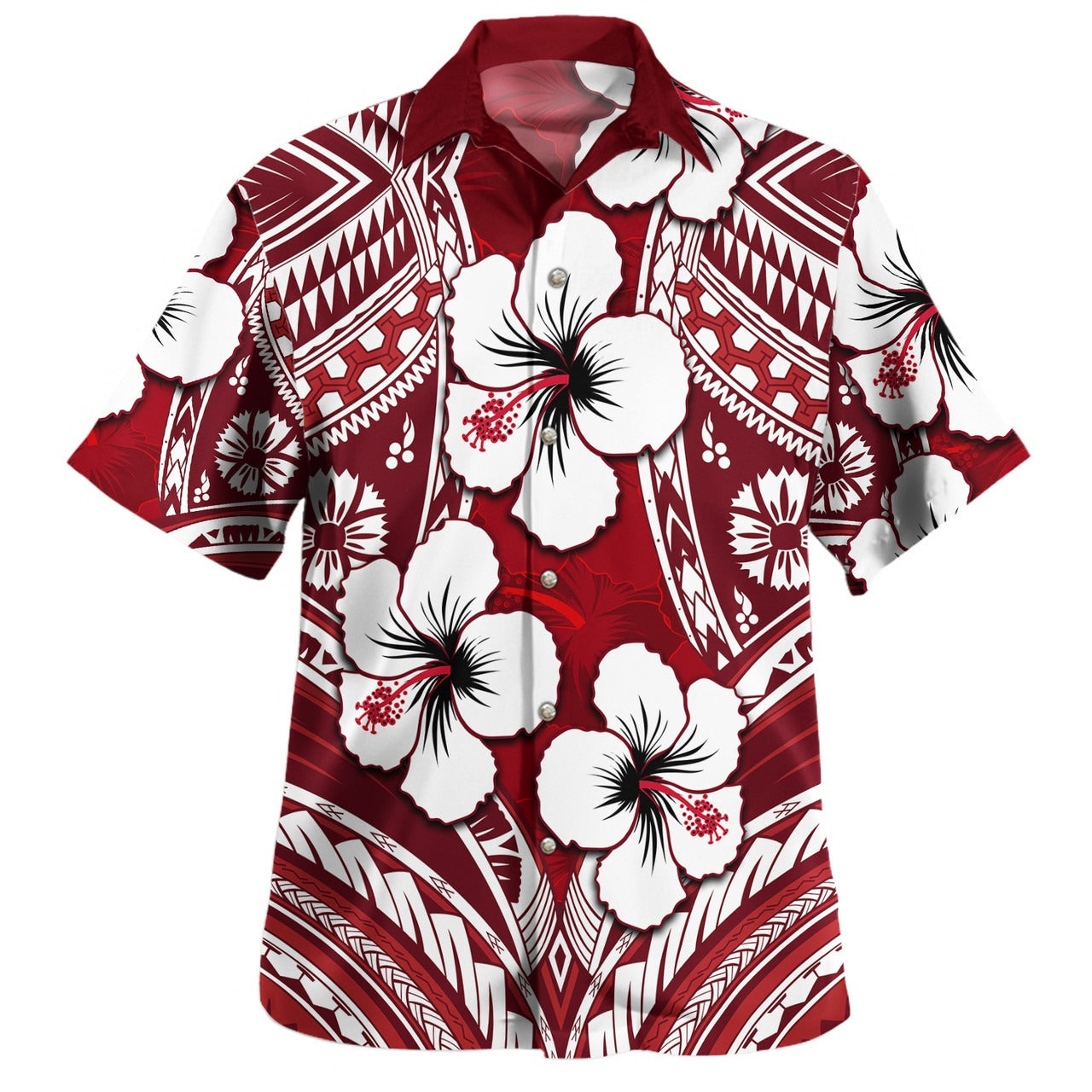 Fiji Combo Puletasi And Shirt Hibiscus Red Pattern