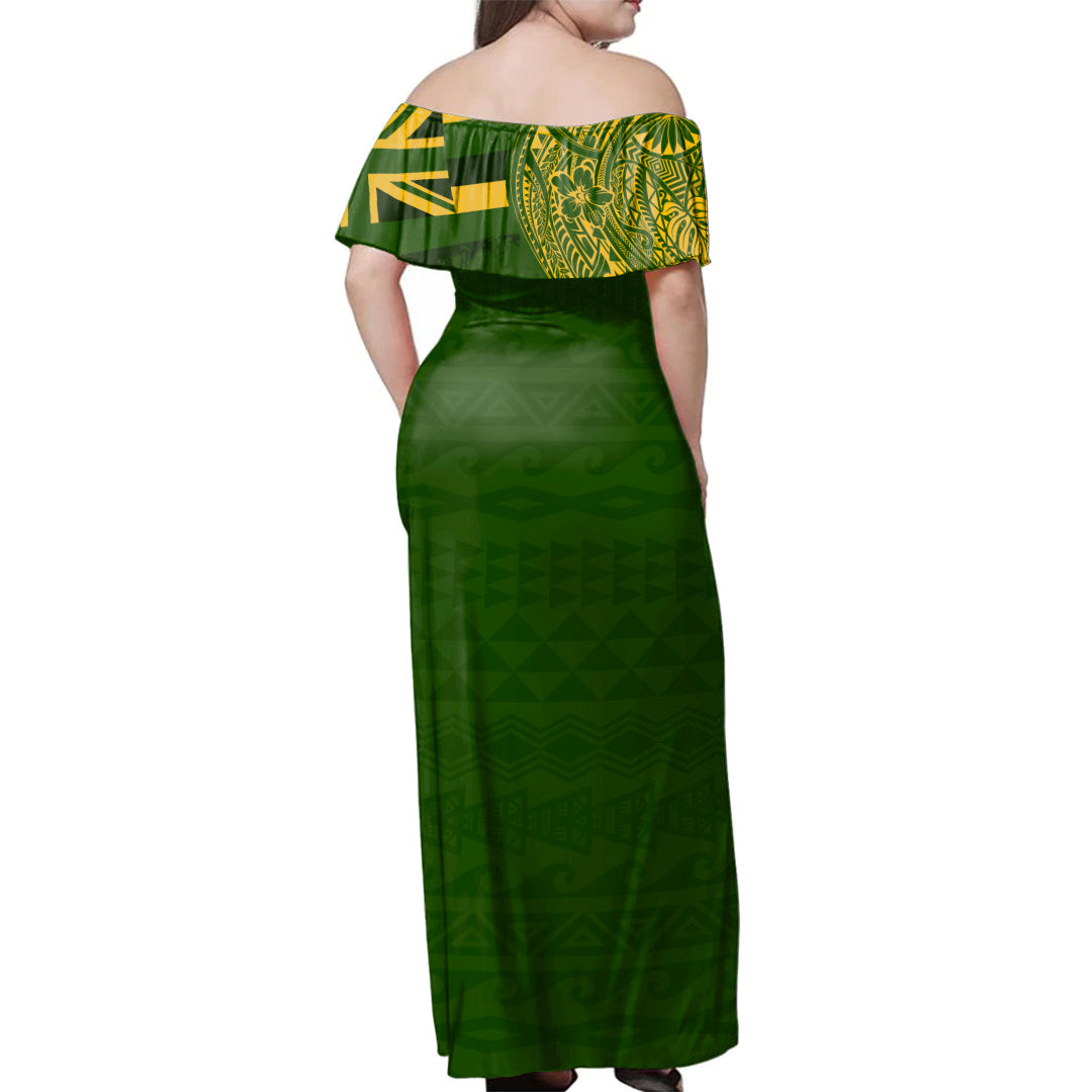 Hawaii Woman Off Shoulder Long Dress Honokaa High & Intermediate School With Crest Style