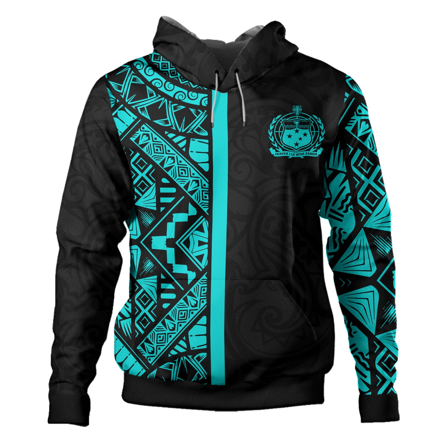 Samoa Hoodie - Samoa Coat Of Arms With Polynesian Tribal Pattern Turquoise