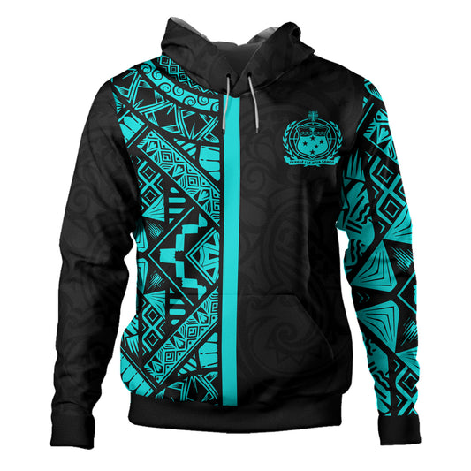Samoa Hoodie - Samoa Coat Of Arms With Polynesian Tribal Pattern Turquoise