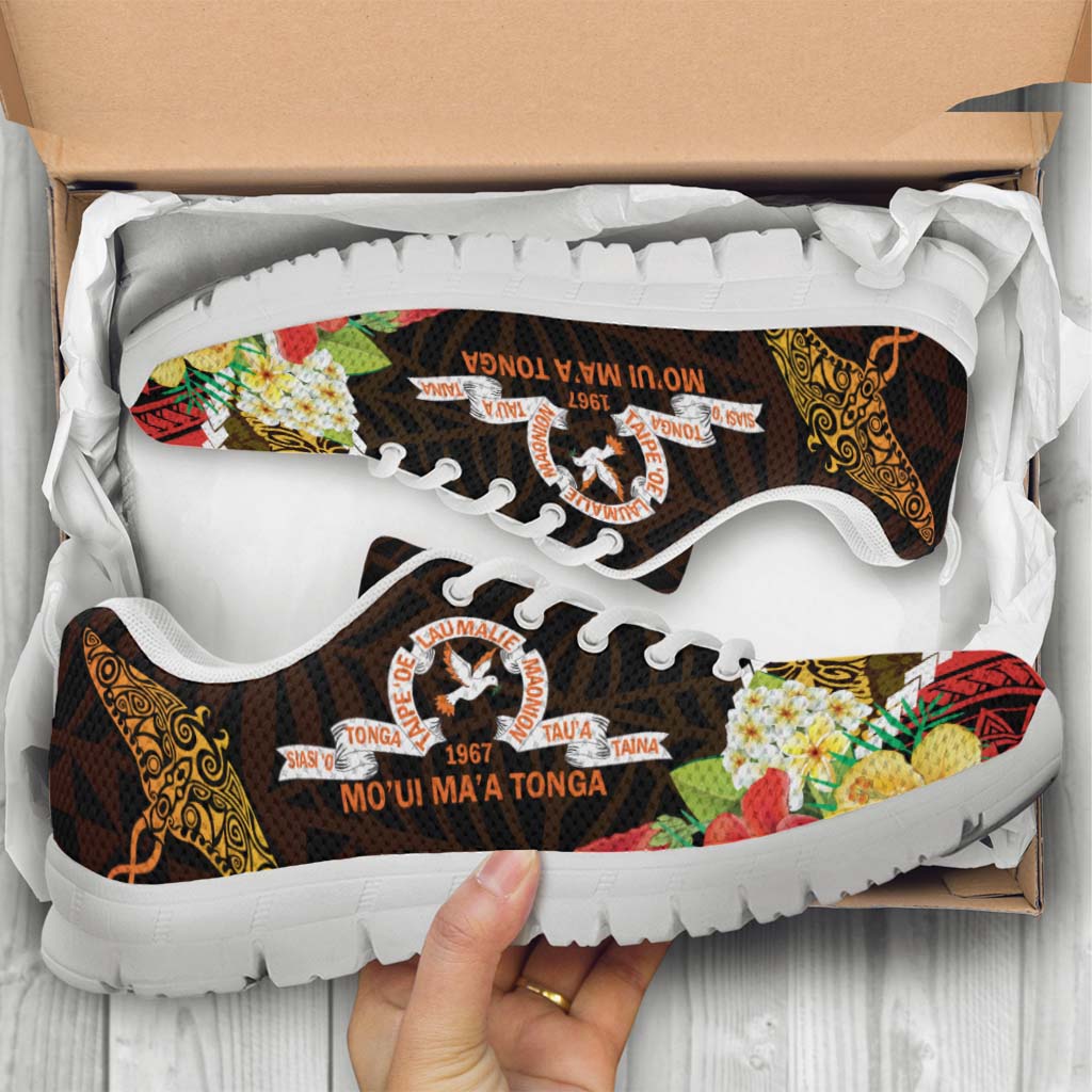 Tonga Sneakers - Tailulu College Polynesian with Flower and Tonga Pattern