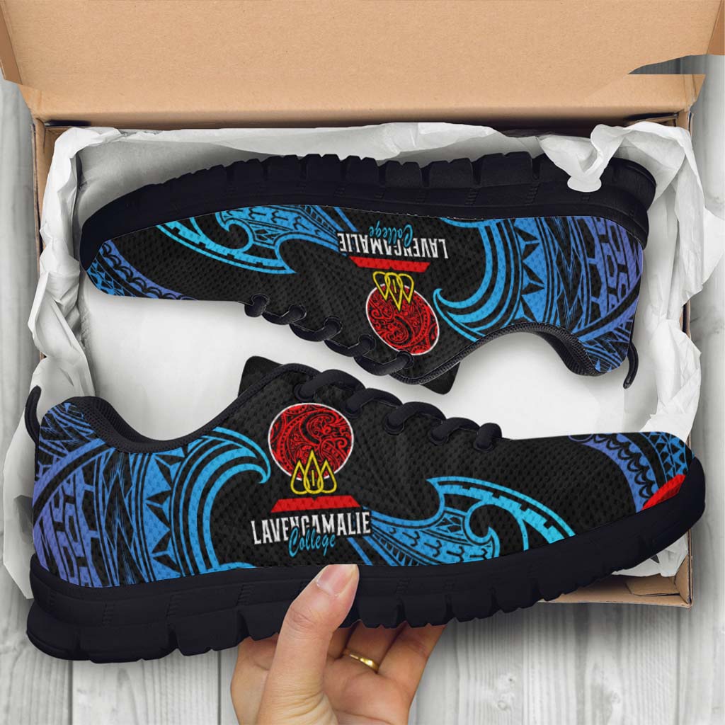 Tonga Sneakers - Lavengamalie College with Polynesian Patterns and Plumeria Flower