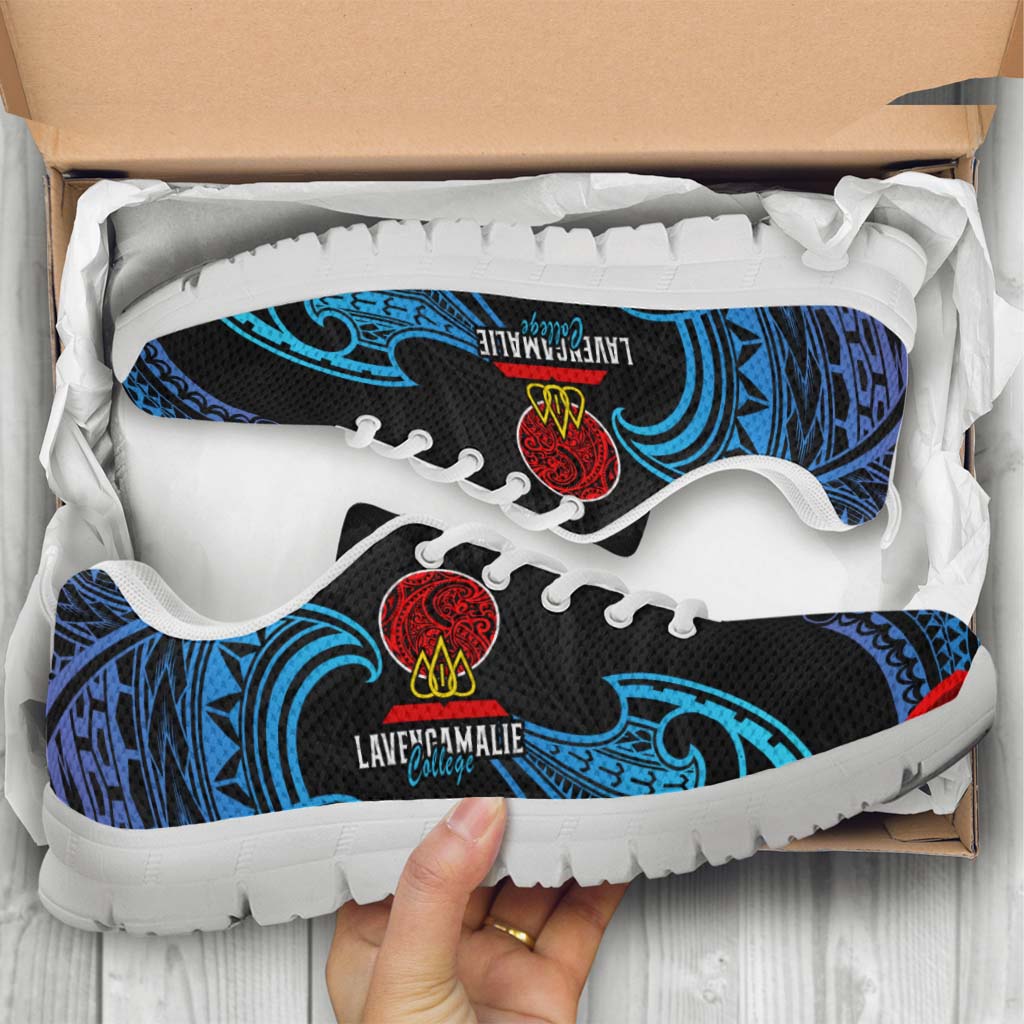 Tonga Sneakers - Lavengamalie College with Polynesian Patterns and Plumeria Flower