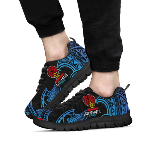 Tonga Sneakers - Lavengamalie College with Polynesian Patterns and Plumeria Flower