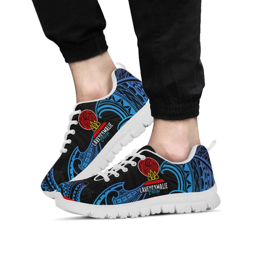 Tonga Sneakers - Lavengamalie College with Polynesian Patterns and Plumeria Flower