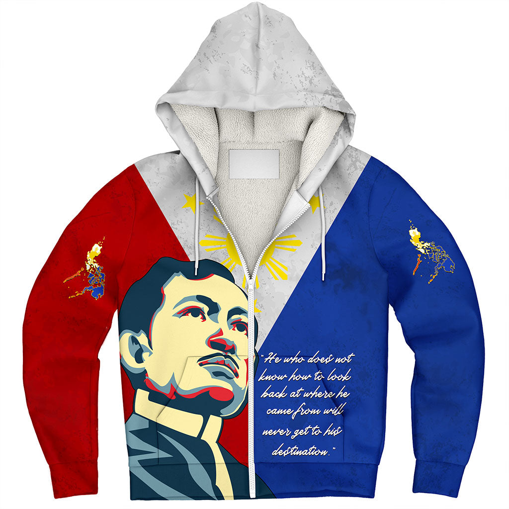 Philippines Filipinos Sherpa Hoodie Jose Rizal Flag Map Country Grunge