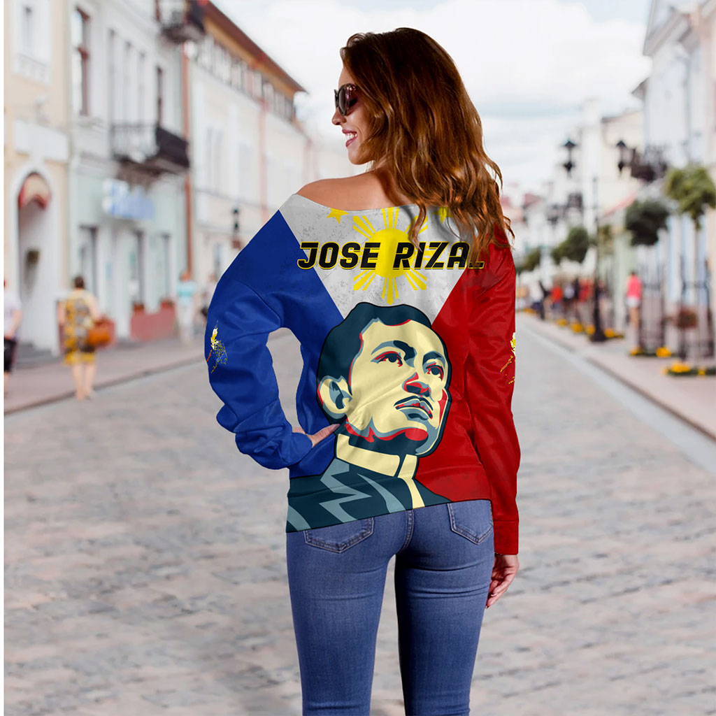 Philippines Filipinos Off Shoulder Sweatshirt Jose Rizal Flag Map Country Grunge