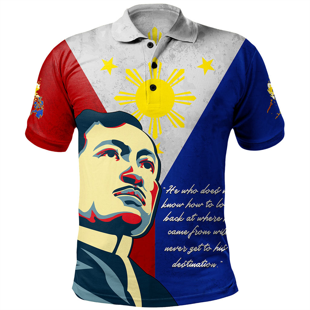 Philippines Filipinos Polo Shirt Jose Rizal Flag Map Country Grunge