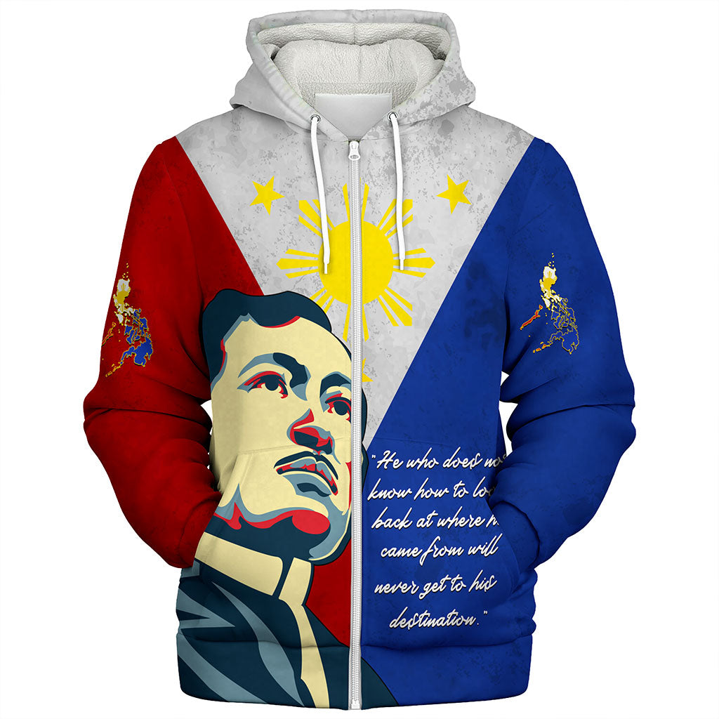 Philippines Filipinos Sherpa Hoodie Jose Rizal Flag Map Country Grunge