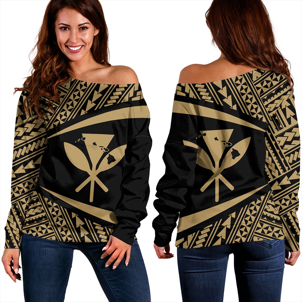 Hawaii Off Shoulder Sweatshirt Polynesian Tribal Pattern Round Style