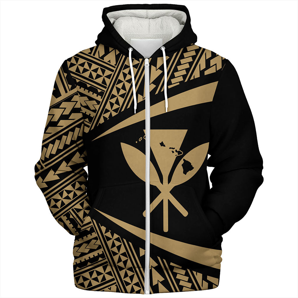 Hawaii Sherpa Hoodie Polynesian Tribal Pattern Round Style