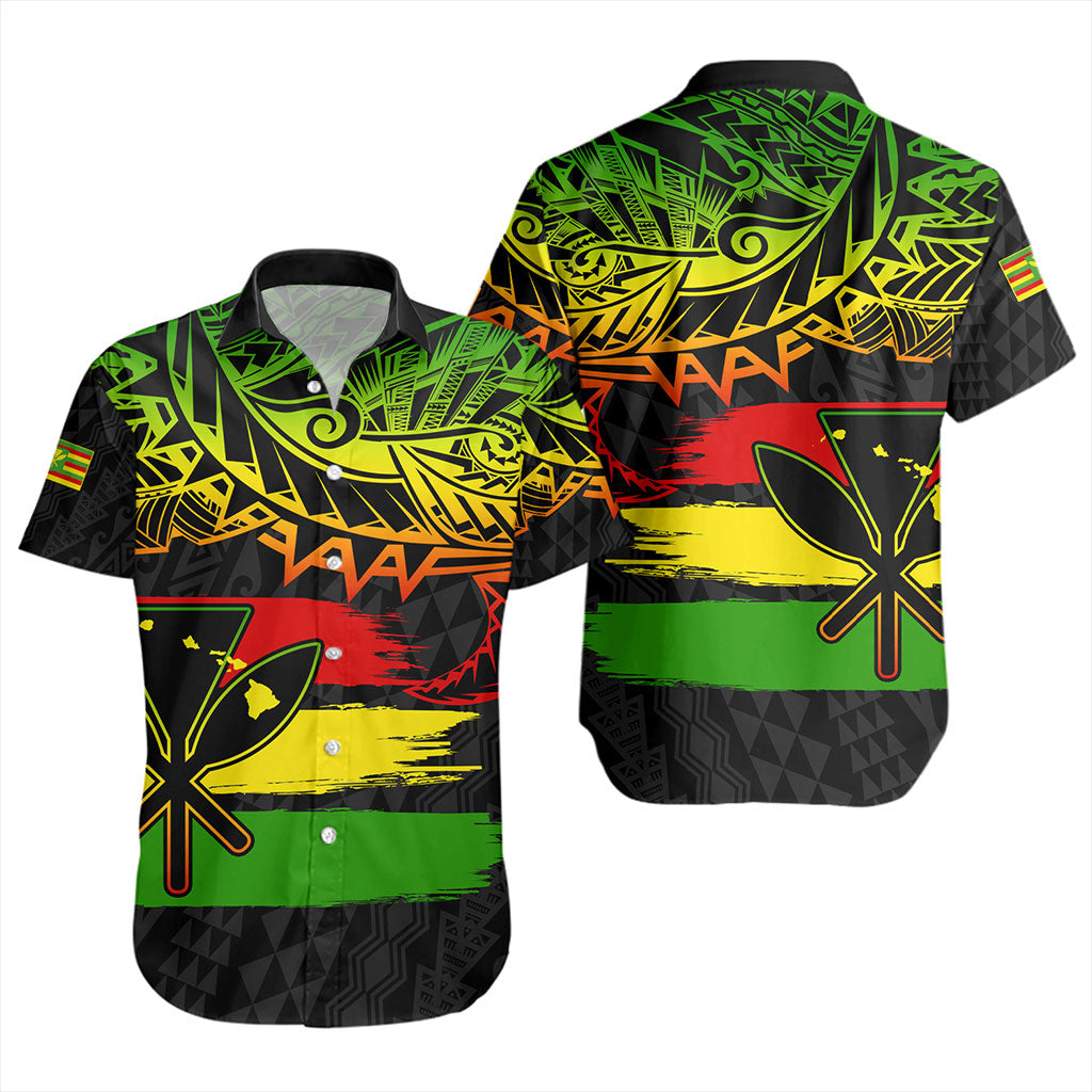 Hawaii Short Sleeve Shirt Kanaka Maoli Tribal Polynesian Grunge Flag