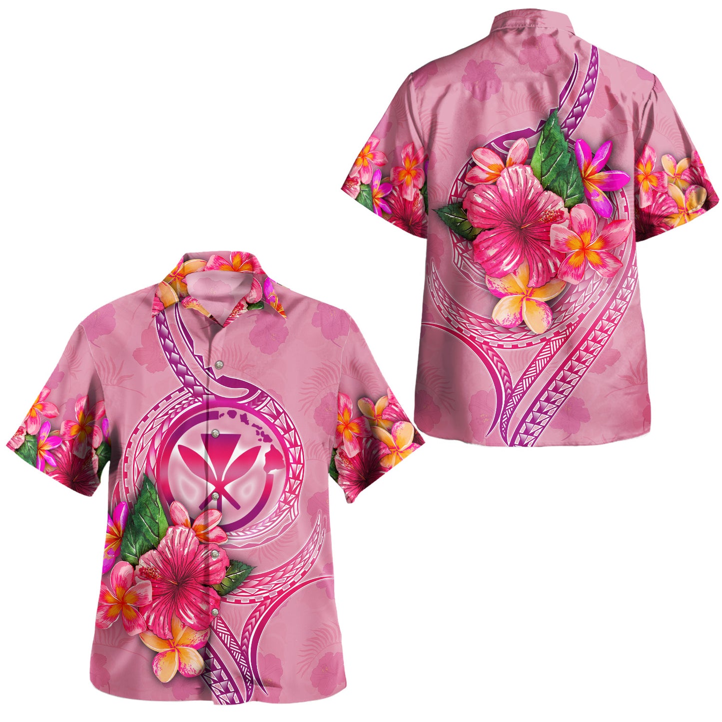 Hawaii Kanaka Maoli Combo Off Shoulder Long Dress And Shirt Floral With Seal Pink