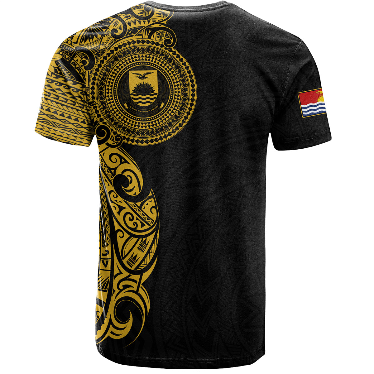 Kiribati T-Shirt Custom Polynesian Half Sleeve Gold Tattoo With Seal Black