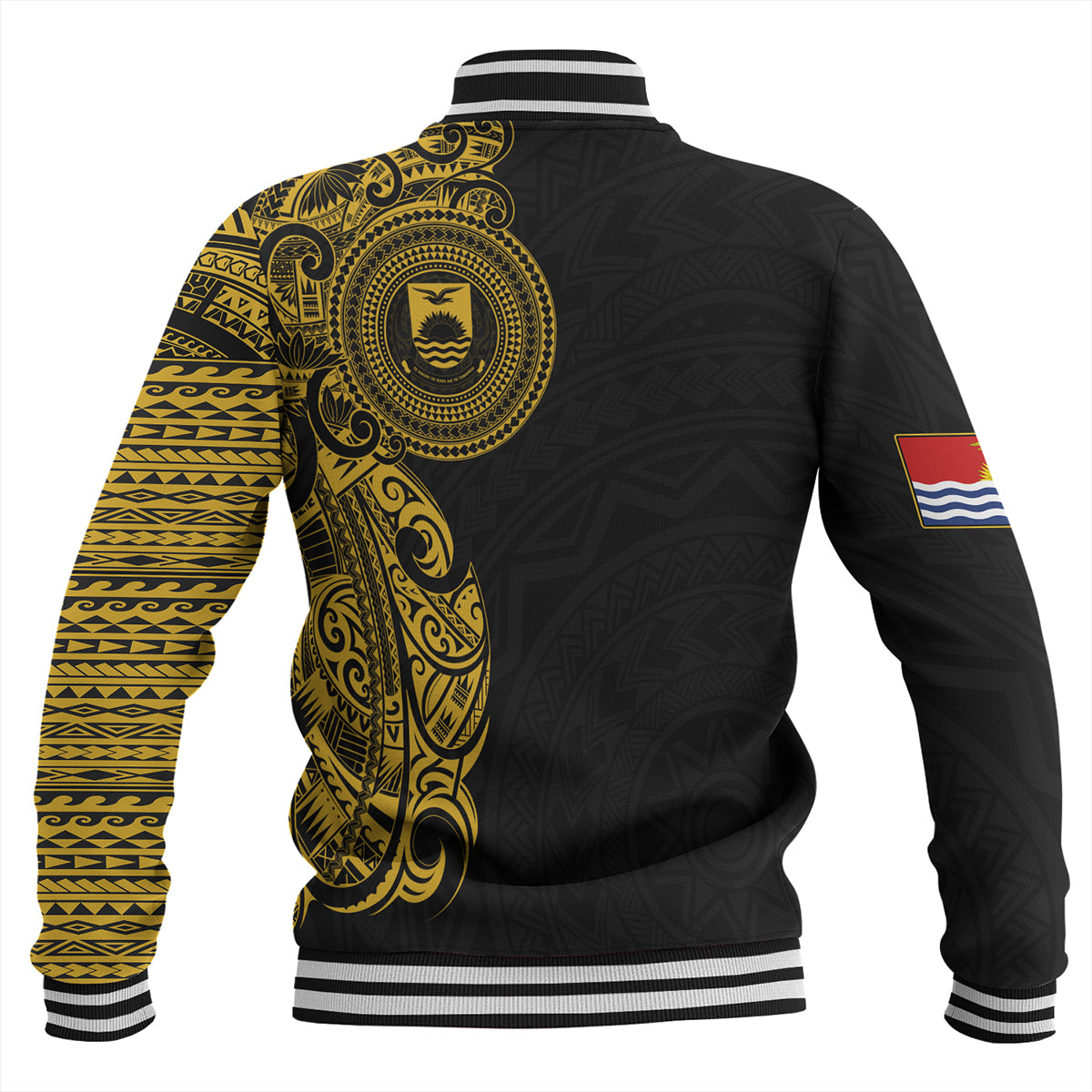Kiribati Baseball Jacket Custom Polynesian Half Sleeve Gold Tattoo With Seal Black