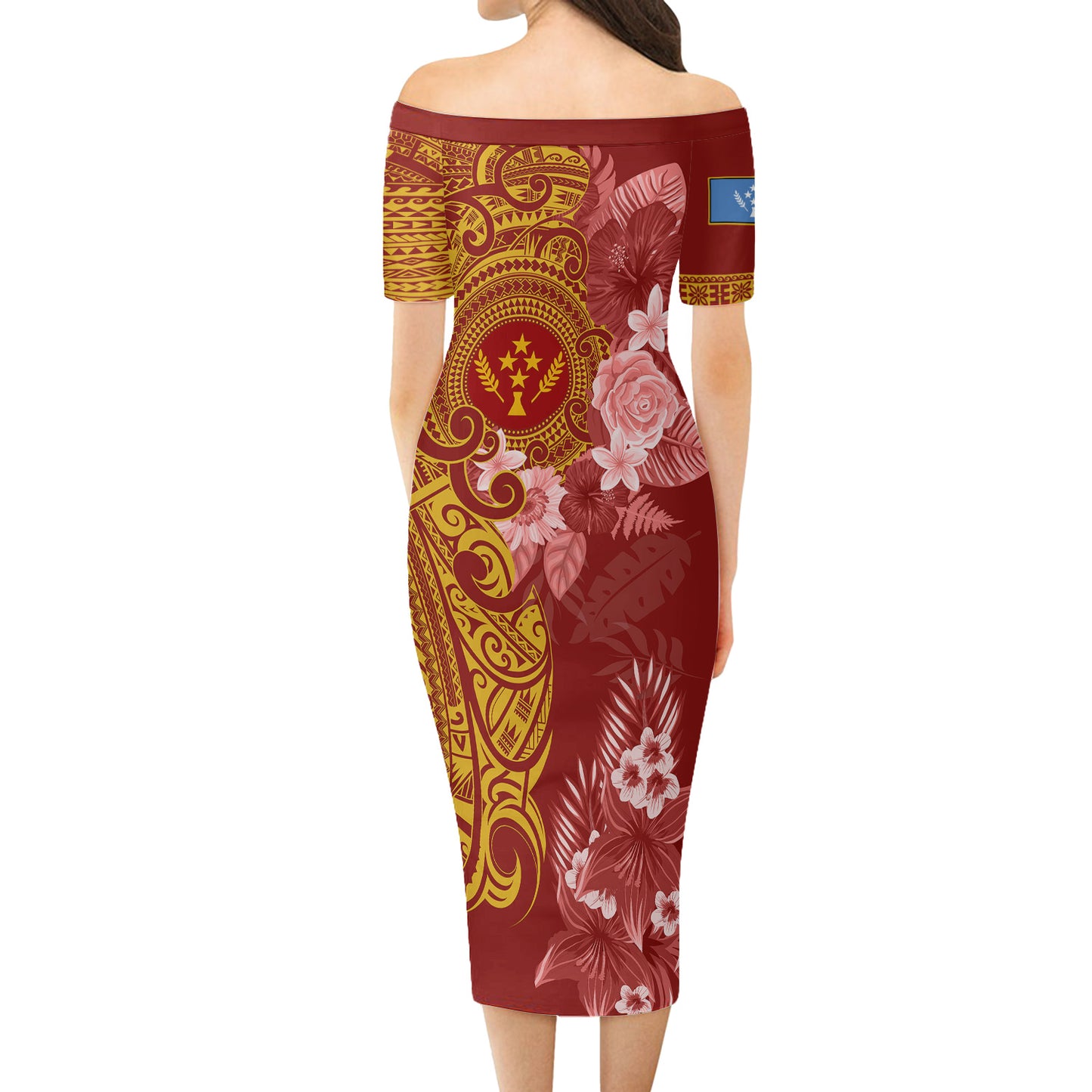 Kosrae Combo Short Sleeve Dress And Shirt Polynesian Tropical Plumeria Tribal Red