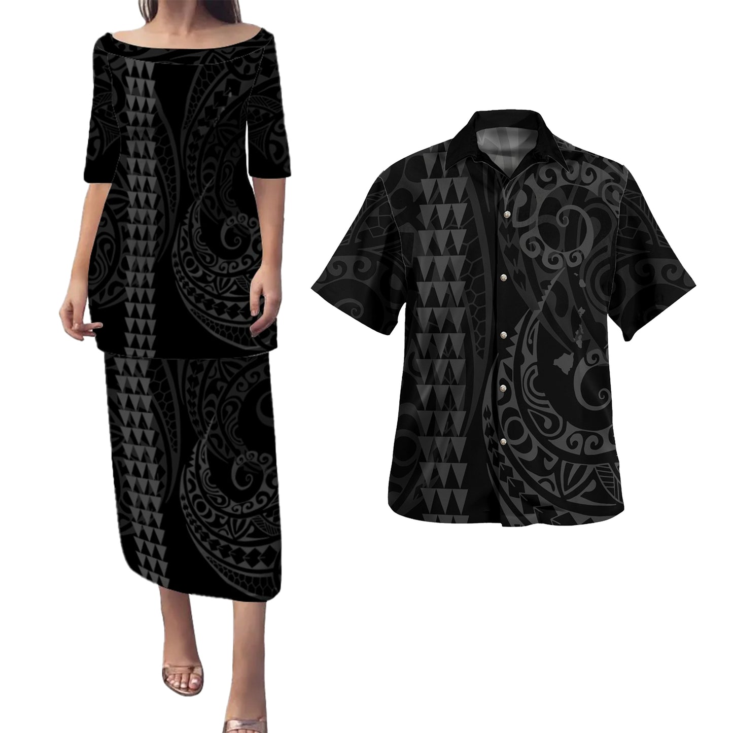 Hawaii Combo Puletasi And Shirt Kakau Style Grey