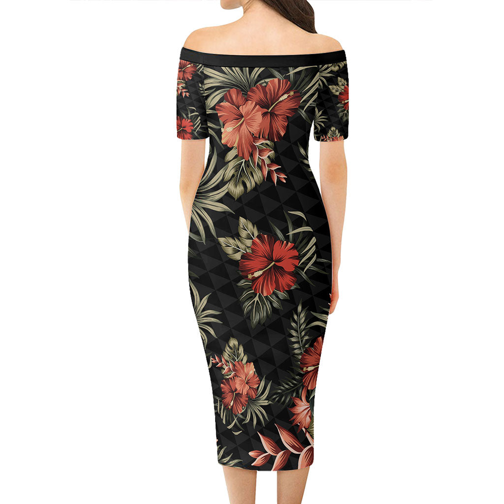 Hawaii Short Sleeve Off The Shoulder Lady Dress Kanaka Kakau Hibiscus