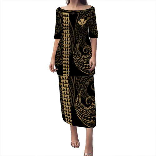 Hawaii Puletasi Kanaka Kakau Style Gold