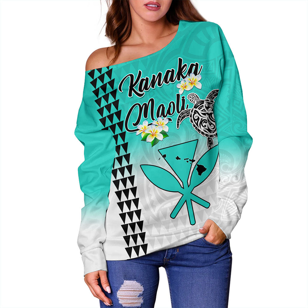 Hawaii Off Shoulder Sweatshirt Kanaka Maoli With Map Tribal Aloha