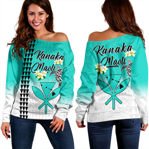 Hawaii Off Shoulder Sweatshirt Kanaka Maoli With Map Tribal Aloha