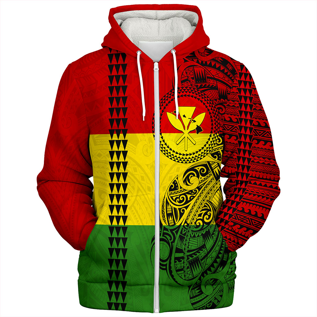 Hawaii Sherpa Hoodie Kanaka Maoli With Map Tribal Polynesian