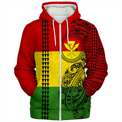 Hawaii Sherpa Hoodie Kanaka Maoli With Map Tribal Polynesian