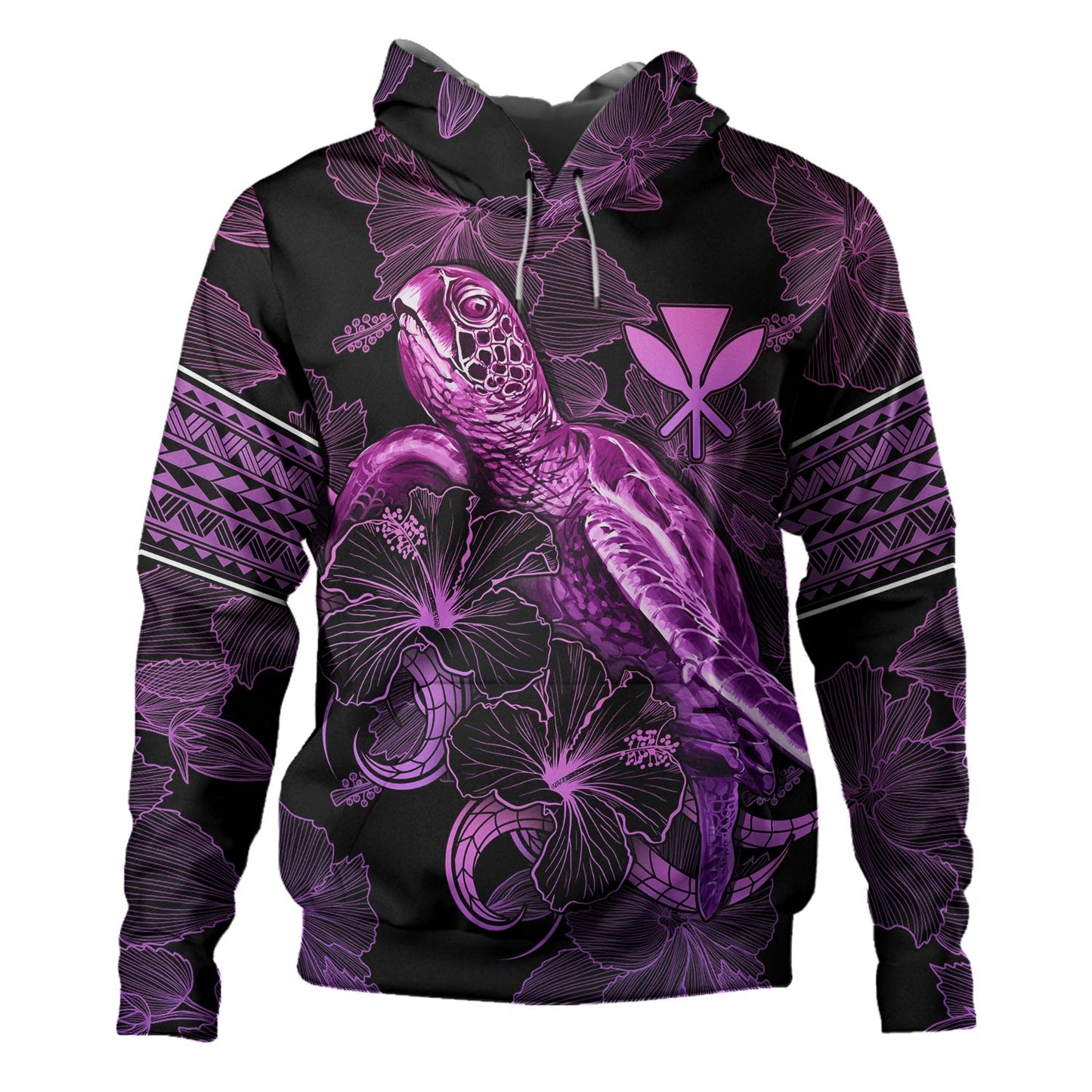 Hawaii Kanaka Maoli Hoodie Sea Turtle With Blooming Hibiscus Flowers Tribal Purple