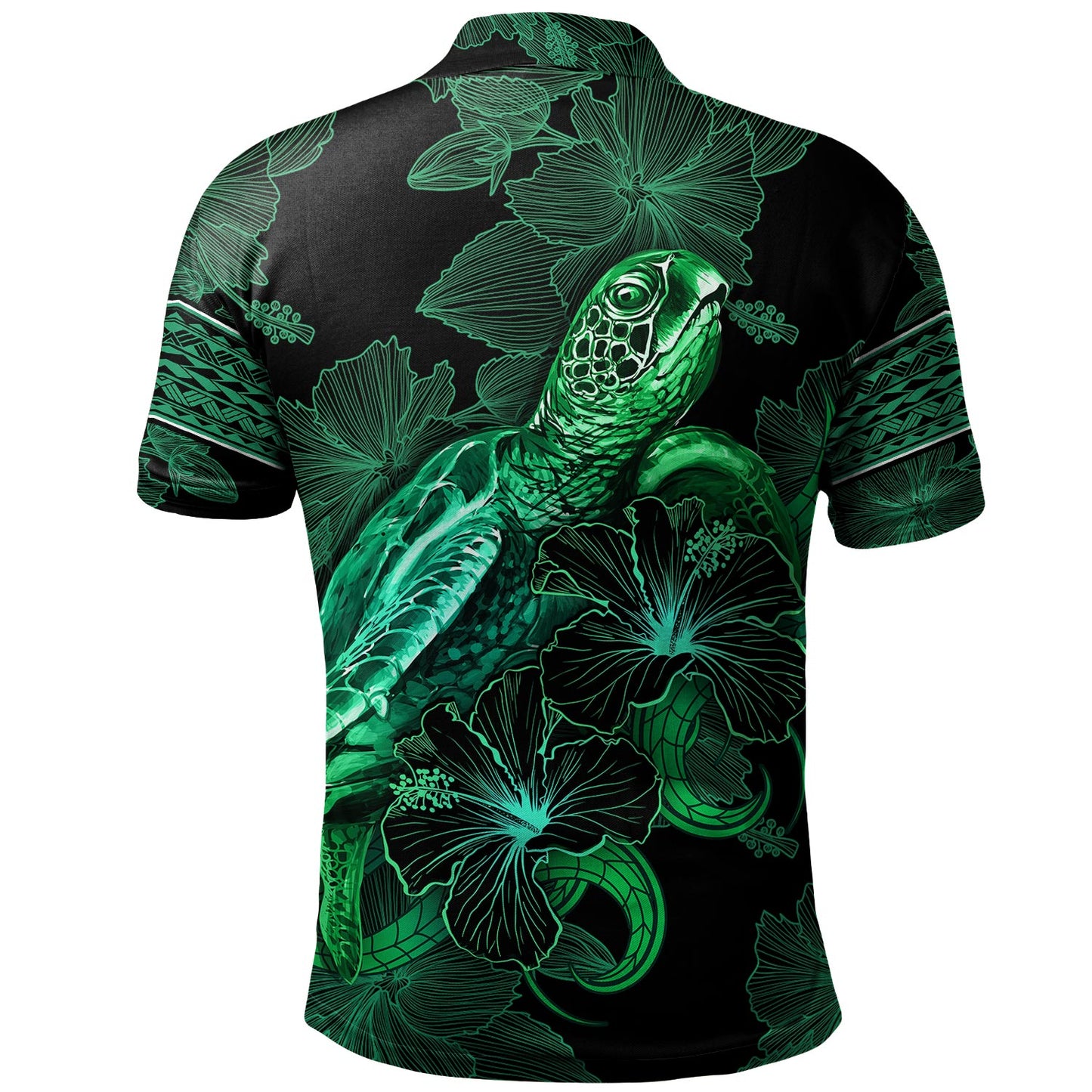 Hawaii Kanaka Maoli Polo Shirt Sea Turtle With Blooming Hibiscus Flowers Tribal Green