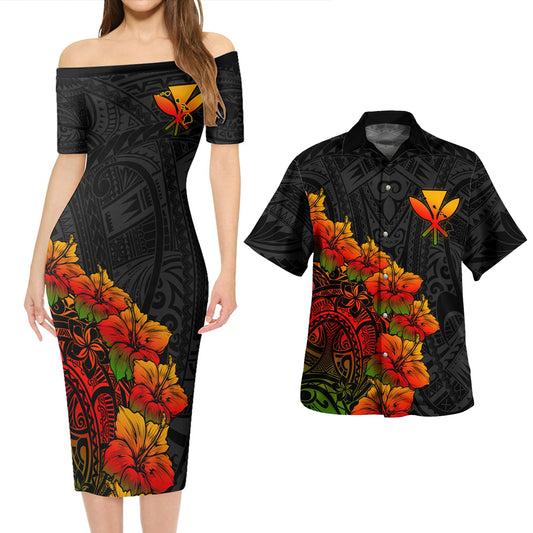 Hawaii Combo Short Sleeve Dress And Shirt Kanaka Map Style Tropical