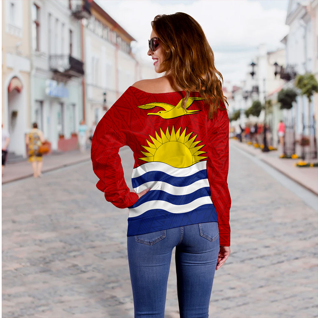 Kiribati Off Shoulder Sweatshirt Flag Design With Pattern