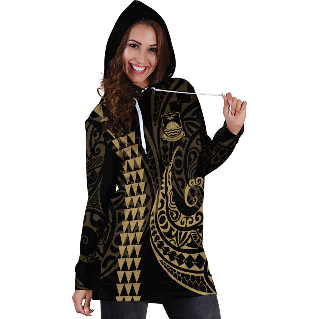 Kiribati Hoodie Dress Kakau Style Gold