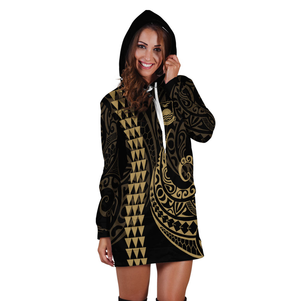 Kiribati Hoodie Dress Kakau Style Gold