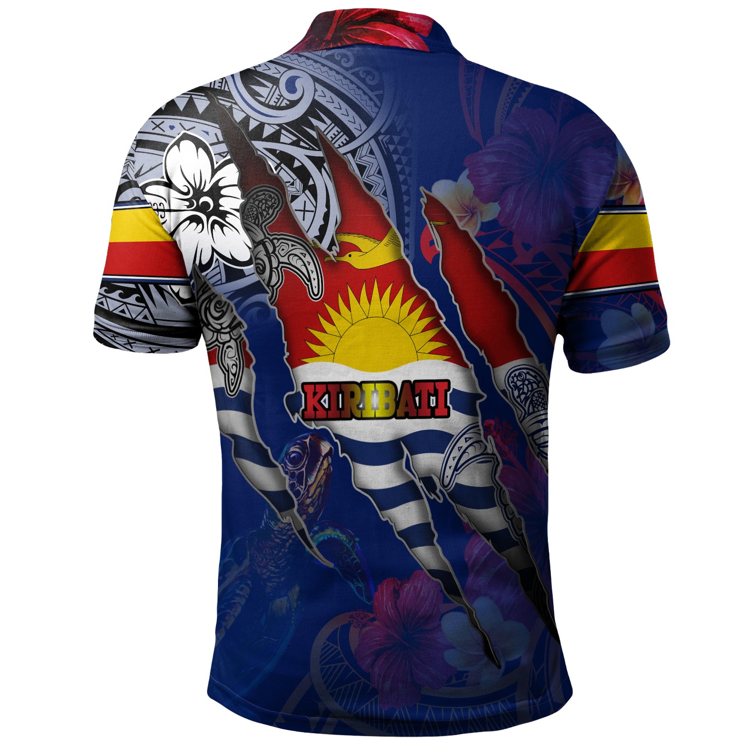 Kiribati Polo Shirt Custom Gilbertese Blood Inside Me Polynesian Sleeve Tattoo Tropical Blue