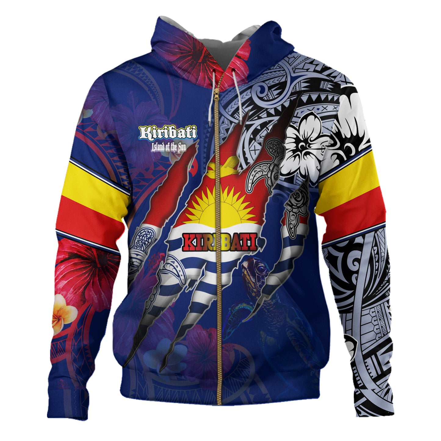 Kiribati Hoodie Custom Gilbertese Blood Inside Me Polynesian Sleeve Tattoo Tropical Blue