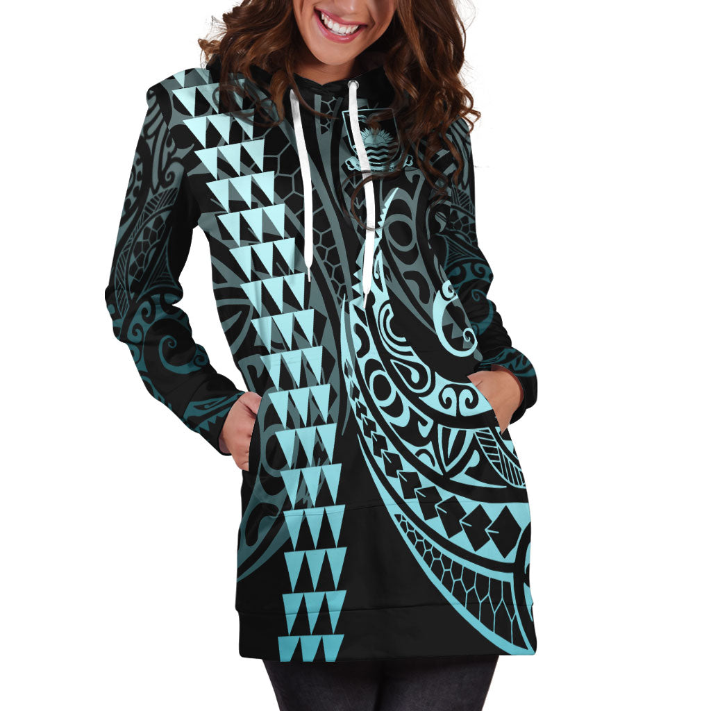 Kiribati Hoodie Dress Kakau Style Turquoise