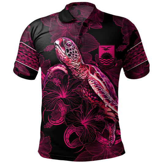 Kiribati Polo Shirt Sea Turtle With Blooming Hibiscus Flowers Tribal Maroon