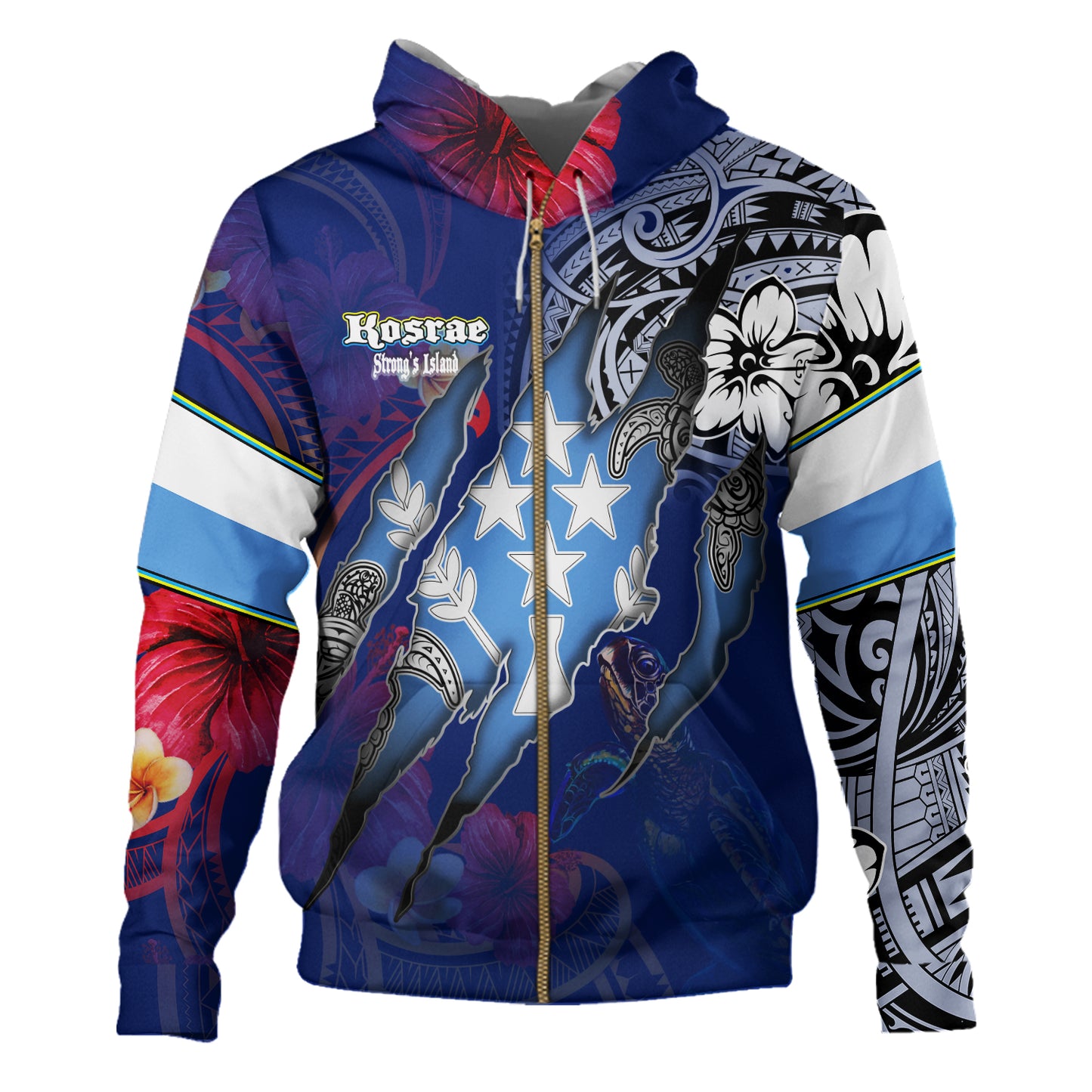 Kosrae Hoodie Custom Kosraean Blood Inside Me Polynesian Sleeve Tattoo Tropical Blue