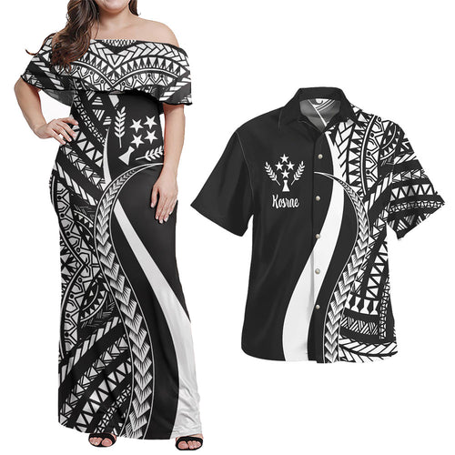 Kosrae Combo Dress And Shirt - Micronesian Tentacle Tribal Pattern White