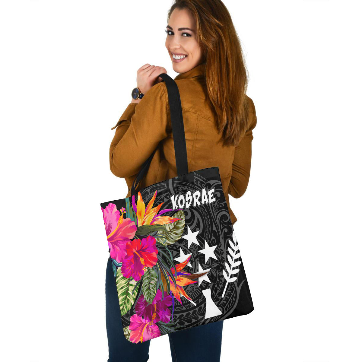 Kosrae Custom Personalised Tote Bag Polynesian Hibiscus Pattern