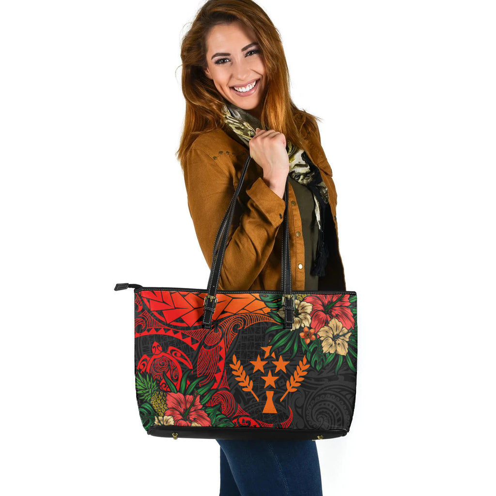 Kosrae Leather Tote Bag Polynesian Turtle Tropical