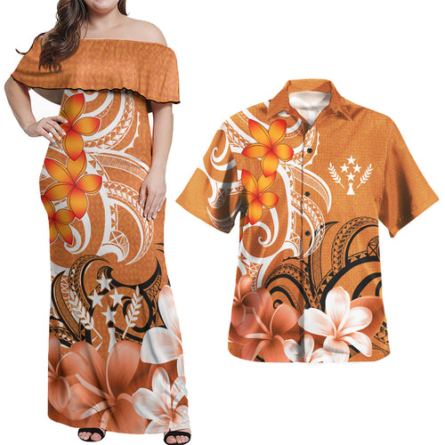 Kosrae Polynesian Pattern Combo Dress And Shirt - Floral Spirit Orange