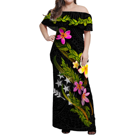 Kosrae Women Off Shoulder Long Dress - Plumeria Tribal