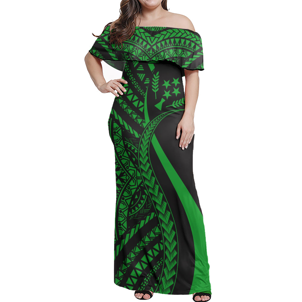 Kosrae Combo Dress And Shirt - Micronesian Tentacle Tribal Pattern Green