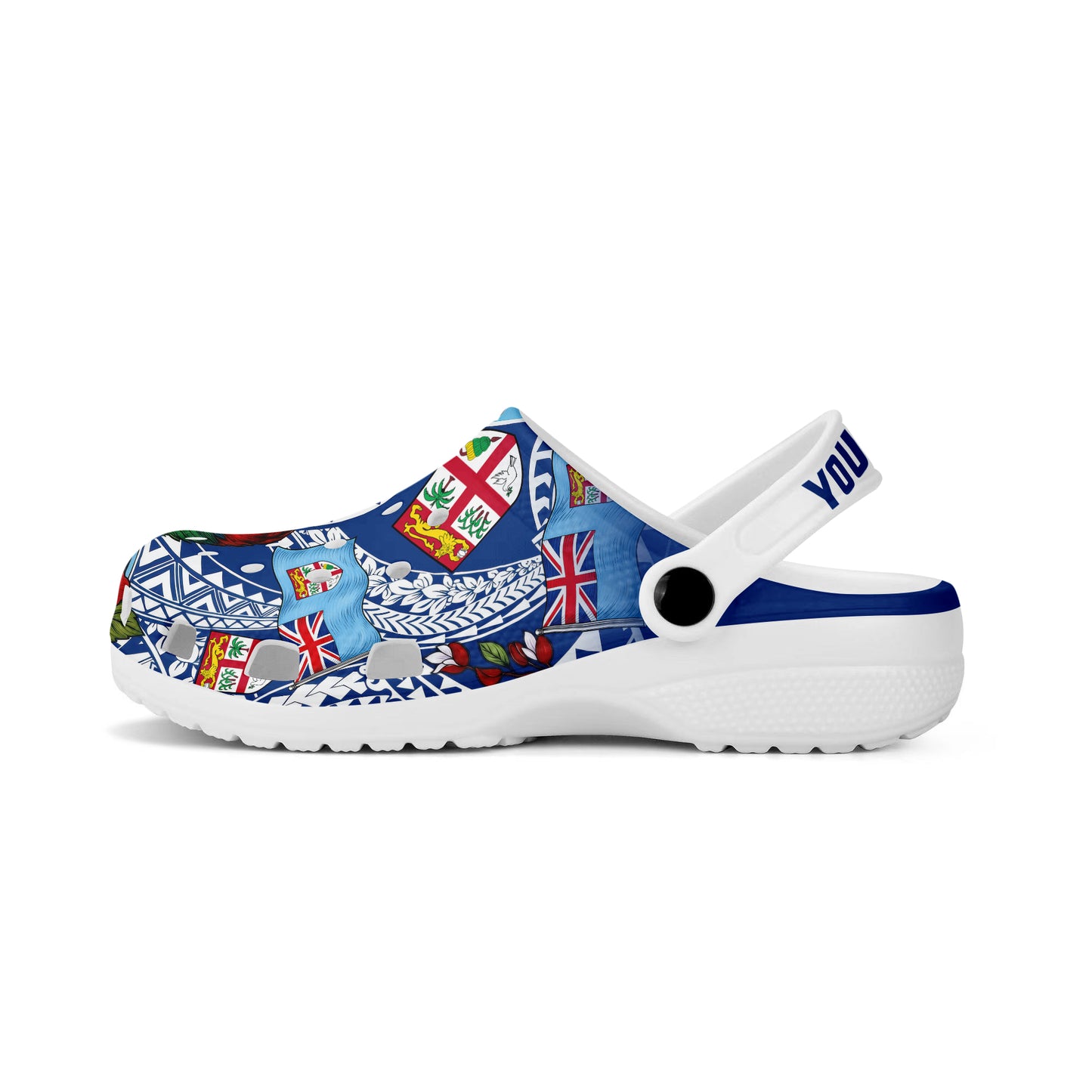 Fiji Clogs Shoes Custom Text Kula Parrot Flag Hibiscus Tribal Style