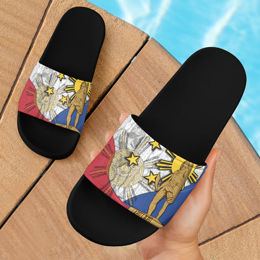 Philippines Filipinos Lapu Lapu Heroes With Sun And Flag Tribal Patterns Slide Sandals
